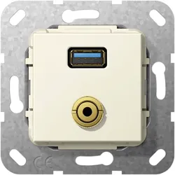 Gira Einsatz USB 3.0 Typ A und Miniklinke 3,5 mm Kabelpeitsche (cremeweiß, glänzend)