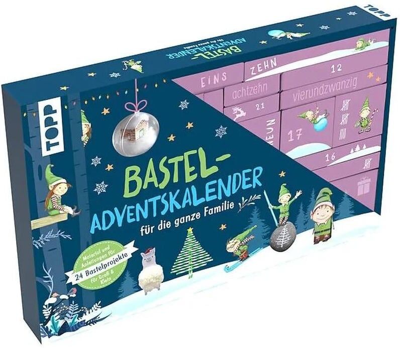 Adventskalender FRECH VERLAG "Familien-Basteln", bunt, B:38,5cm H:26,5cm T:5cm, Adventskalender, Adventskalender bunt Einheitsgröße