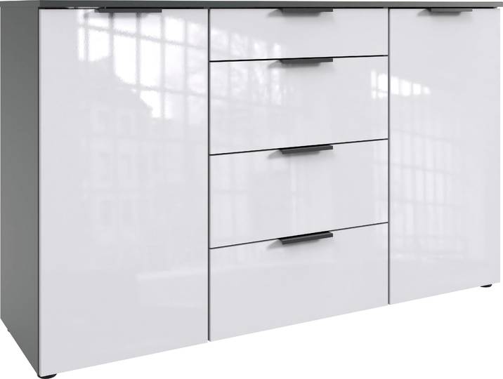 Kombikommode WIMEX level36 D by fresh to go , grau (korpus graphit, front lack weiß), B:135cm H:84cm T:41cm, Holzwerkstoff, Sideboards, Kombikommode, mit lackierten Hochglanz-Fronten, soft-close Funktion, 135cm breit