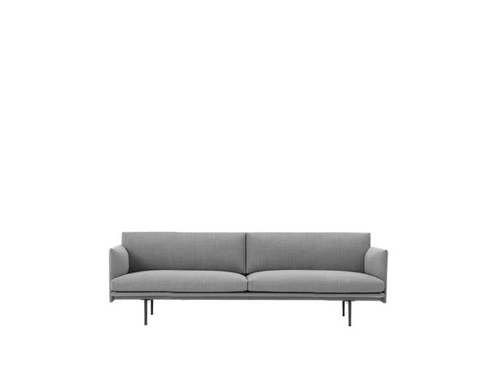 Muuto Outline Sofa 3-Sitzer Stoff Stoff fiord 151 grey, Schwarze Beine