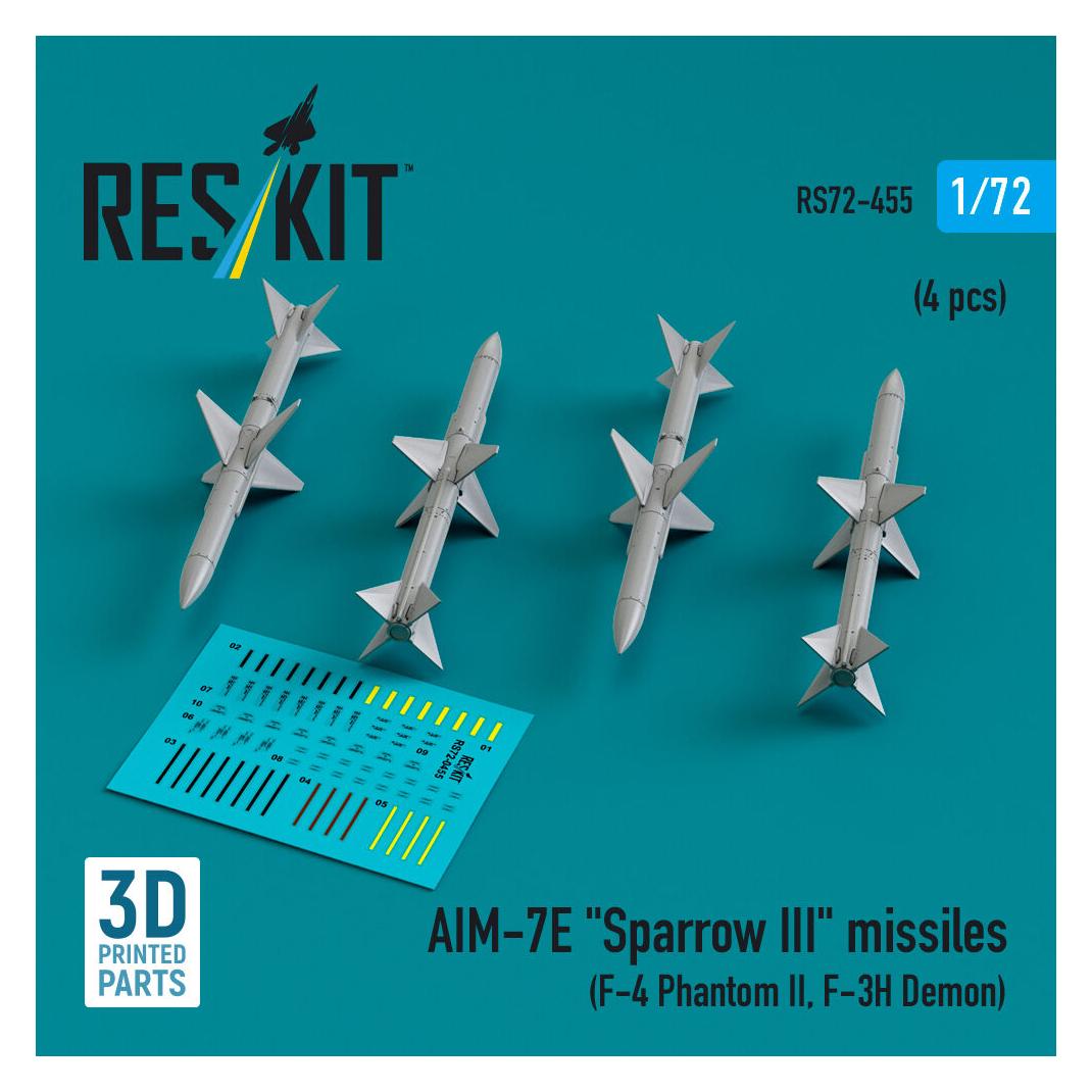 ResKit AIM-7E Sparrow III missiles (4 pcs) (F-4 Phantom II, F-3H Demon) (3D Printed) (RS72-0455)