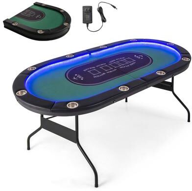 "84""Foldable Poker Table 10 Players Card Board Game Table w/ LED Lights"