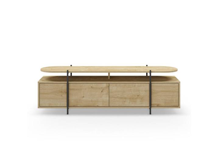 Calicosy Tv-Möbel mit 4 Türen und Metallfüßen L160 cm - Hinoa, Eichefarben, 38.5x48x160 cm, Wohnzimmer, TV Möbel, Lowboards, Lowboards stehend