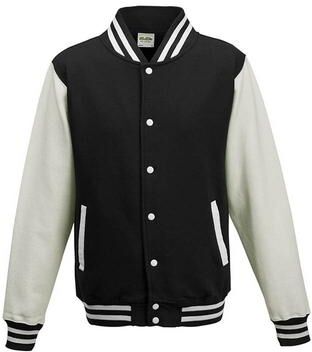 Just Hoods By AWDis JHA043 Adult Letterman Jacket in Jet Black/White size 2XL   Ringspun Cotton