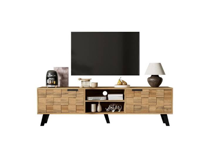Fine Life Pro TV-Schrank Lowboard / TV‑Schrank / TV‑Lowboard mit 2 Türen, 2 offenen Fächern 160,5×35,5×45 cm