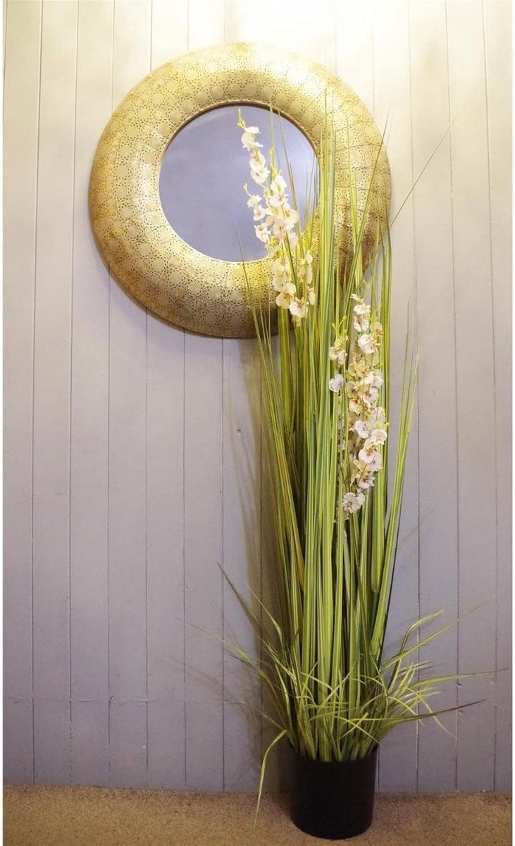 Realistische Kunstorchidee met Kunstgras - Groene Interieur Decoratie - Hoogte: 165 cm