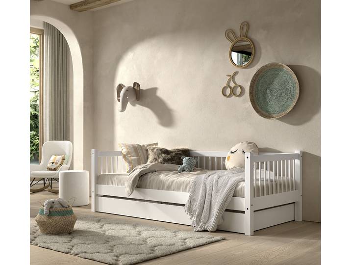 Einzelbett VIPACK, weiss (weiß, weiß, weiß), B:97,5cm H:68cm L:207,5cm, Betten, Einzelbett, mit LF 90x200 cm, wahlweise mit o. ohne Bettschublade, Buche weiss