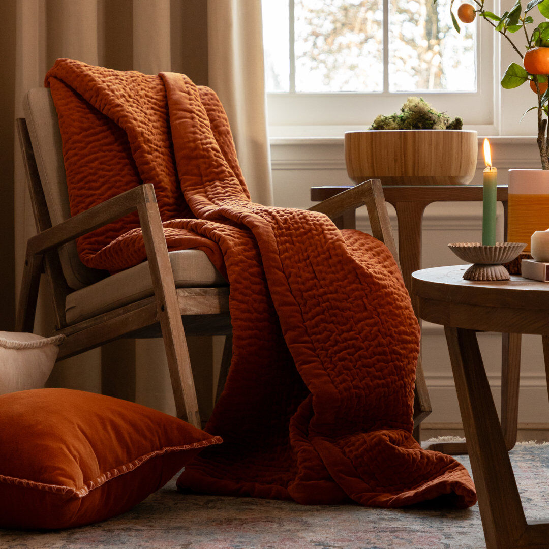 Voyage Maison Haze Quilted Blanket Orange 140cm W X 220cm L