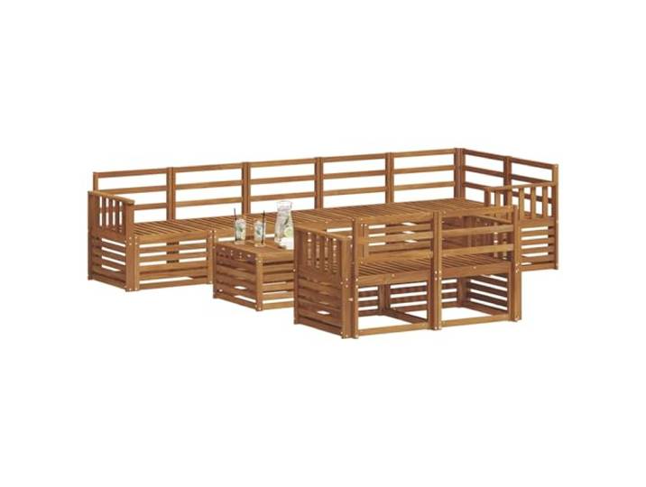 KTHLBRH 9-teiliges Sofaset aus natürlichem Akazienholz Modular, rekonfigurierbar, Lattenrost-Design, einfache Wartung, Verwendung im Außenbereich