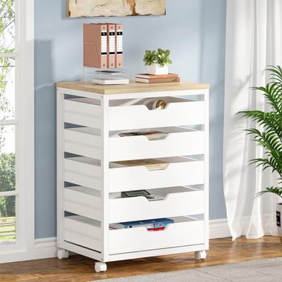 BLUEBELL 5 Drawer Rolling File Cabinet, Mobile Wood Filing Cabinet