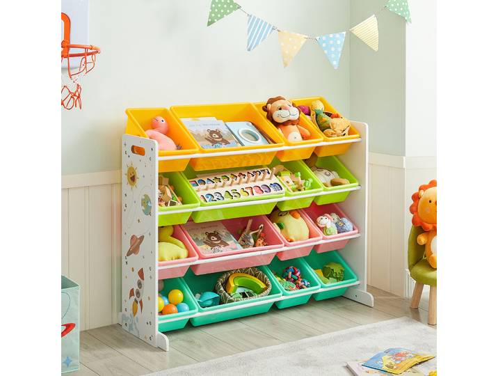 SONGMICS Meuble de Rangement Enfant, Organisateur Jouets 4 Niveaux, Étagère avec 16 Bacs en Plastique, pour Chambre d'enfant, Salle de Jeux, Salon, Jaune