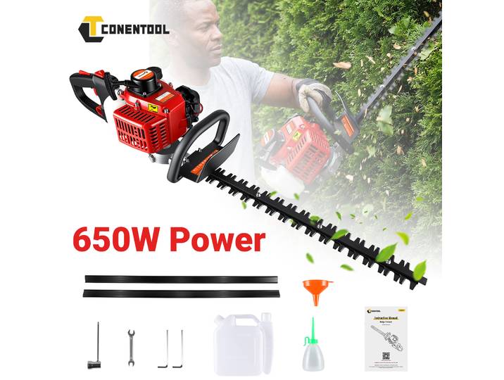 CONENTOOL Tondeuse à gazon thermique 22 pouces 22,5 cm³ avec lames en acier à double tranchant, moteur 2 temps, pour la taille des branches et outils de jardinage
