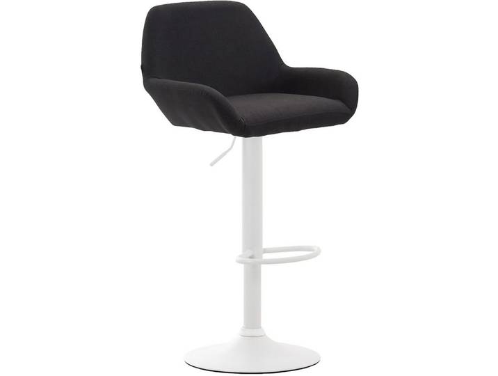 TPFLiving Barhocker höhenverstellbar (Barstuhl - Thekenhocker - Hocker für Küche - Sitzfläche 360° drehbar), Gestell Metall weiß - Sitzfläche: Stoff Schwarz
