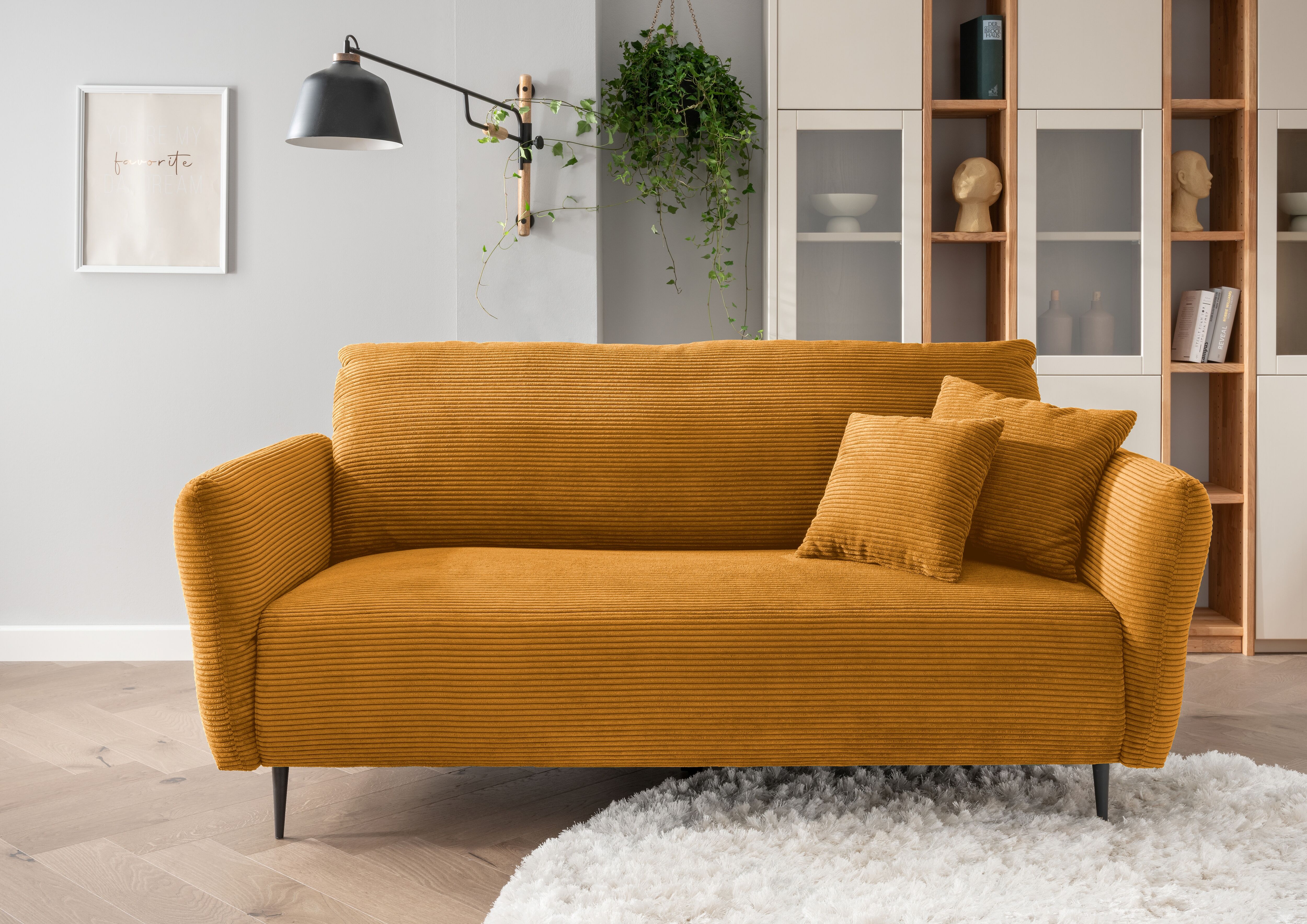 3-Sitzer HOME AFFAIRE "Vanilla, Breite 231cm, verstellbare Armlehnen, bequem, bodenfrei", gold, B:255cm H:94cm T:102cm, 93% Polyester, 7% Polyamid, Sofas, 3-Sitzer, bodenfrei, bequem und zeitlos