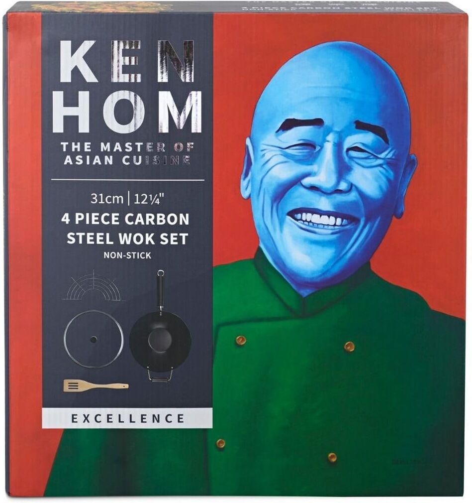 Wok KEN HOM "Hom Excellence Wok Set Karbonstahl", schwarz, Ø:31,9cm, Pfannen, Wok schwarz Ø 31,9cm