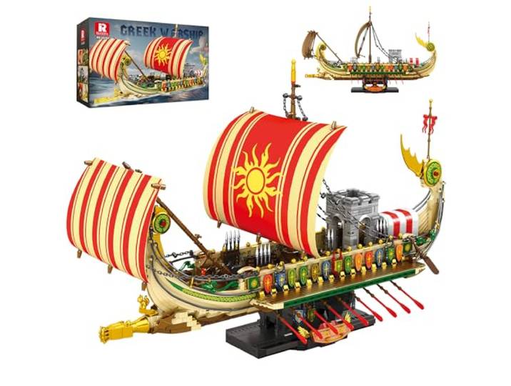 Reobrix Griechisches Piratenschiff Bausatz, Militärische Schiffe Modell MOC Bausteine Schiff für Erwachsene, 66102 Kriegsschiff Klemmbausteine, Militär Wohnzimmer Deko, Geschenk für 14+, 2896 Teile