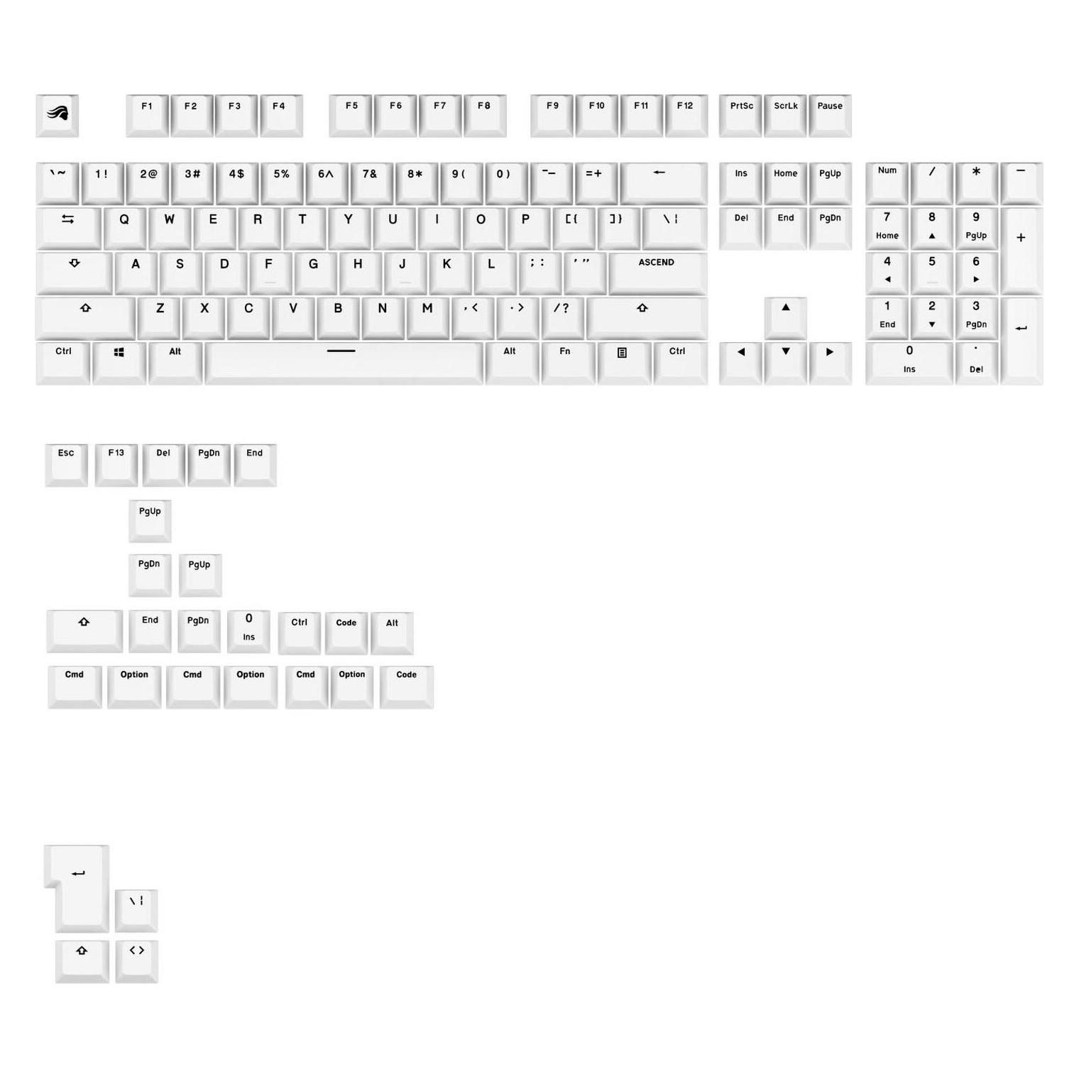 Glorious GPBT Basics Keycaps, ANSI Layout (US), PBT, Dye-Sub - Classic White (GLO-KB-ACC-KC-GPBT-BA-CWHT-US)