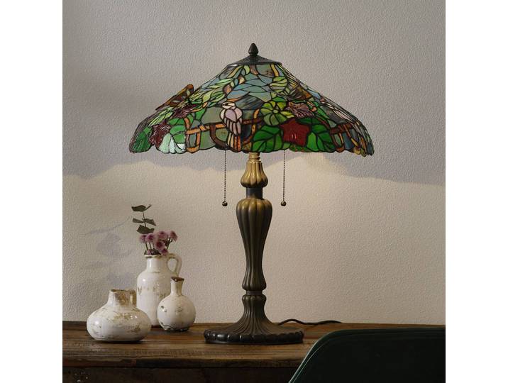 Tiffany tafellamp AUSTRALIA, multicolor, Woon-/ Eetkamer, Glas, Tiffany, tafellamp