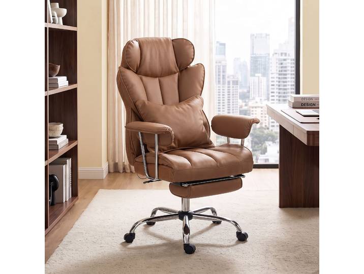 HOMCOM Chaise Bureau Massante 6 Points Repose-Pieds Marron