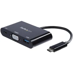StarTech USB-C to VGA Multifunction Adapter (USB-C, 1 Port), Dockingstation + USB Hub, Schwarz