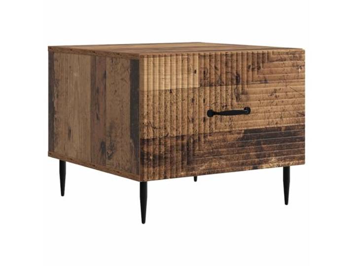 Couchtisch Altholz 49 x 50 x 40 cm Engineering Holz Couchtisch, rechteckige Tischplatte, schwarze konische Beine, Schubladen mit Stangengriffen, technisches Holz