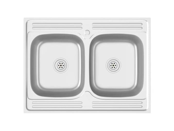 Küchenspüle Doppelkammer, Silber, 800x600x155mm, Stahl Zwei Kammern, Stahl, silberfarben, 800x600x155mm, für Küche, modernes Design