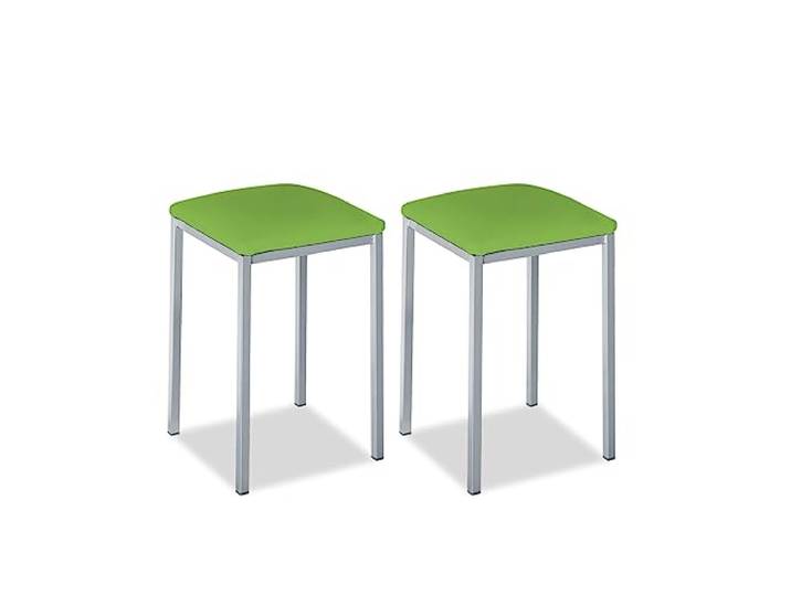 ASTIMESA - Gepolsterter Küchenhocker - Solide und Feste Struktur - Gestell Farbe Aluminium und Sitzfläche aus Kunstleder - Farbe des Sitzes: Grün, Lieferumfang: 2 Stück, Maße: 35 x 35 x 45 cm