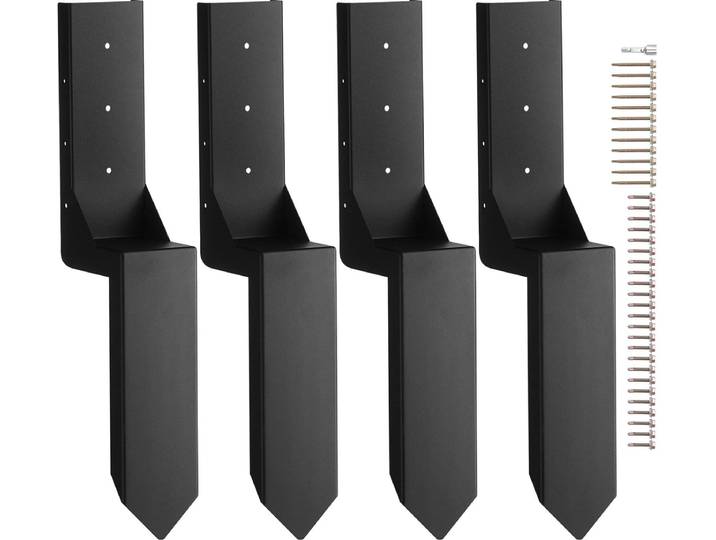 VEVOR Reparatieset voor Hekpaalanker\, 4 Stuks Binnendiameter 3\,5\ x 3\,5\ Stalen Steunpaal voor Hekpaalanker Grondpin voor het Repareren van Gekantelde Gebroken Houten Hekpaalverpakking