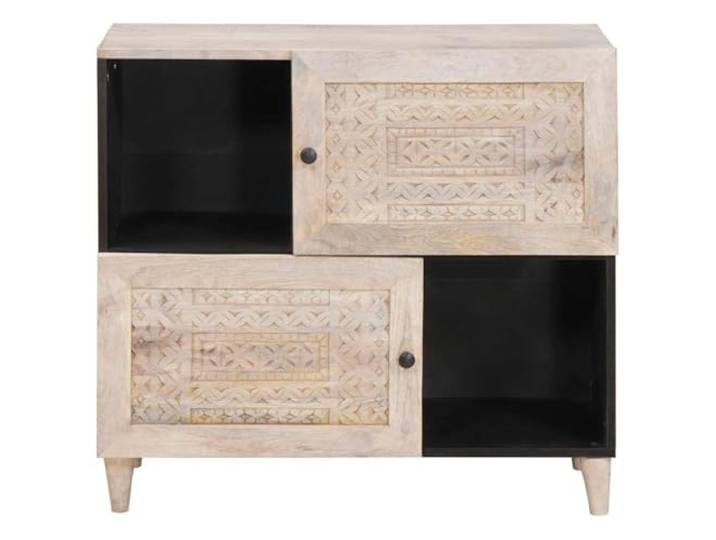KTHLBRH Sideboard weiß gebleicht 80 x 33 x 75 cm Massives Mangoholz, 2 Flügeltüren, 2 Einlegeböden, einfache Montage