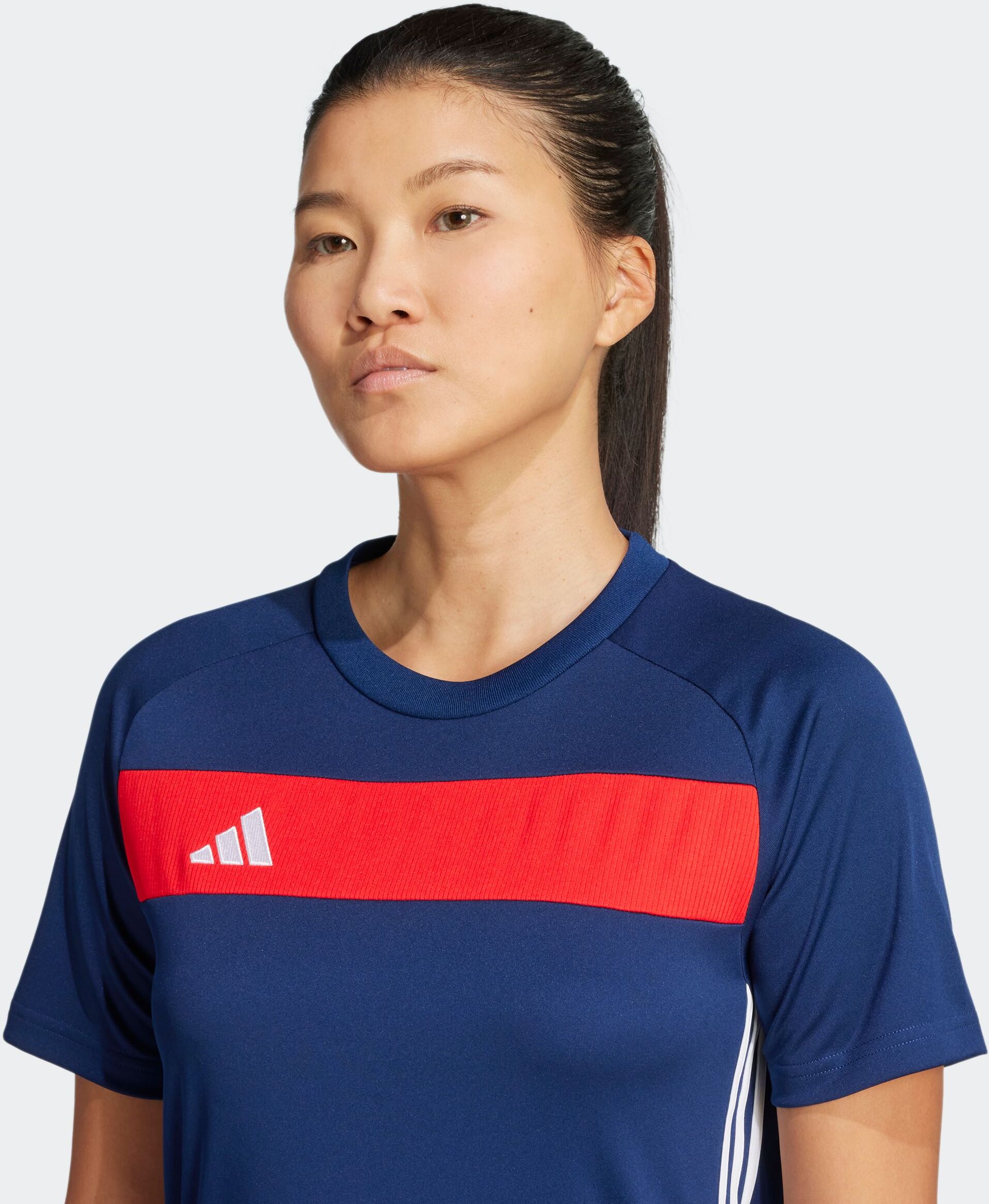 Fussballtrikot ADIDAS PERFORMANCE "TIRO 25 ESSENTIALS TRIKOT", Damen, Gr. M, blau (team navy blau, rot), Obermaterial: 100% Polyester, Rundhals, Trikots Fussballtrikot team navy blau, rot M