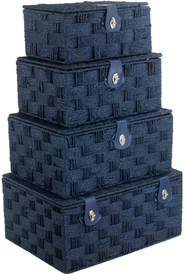 Bloomsbury Market Paper Rope 4 Piece Lidded Storage Basket Set Blue