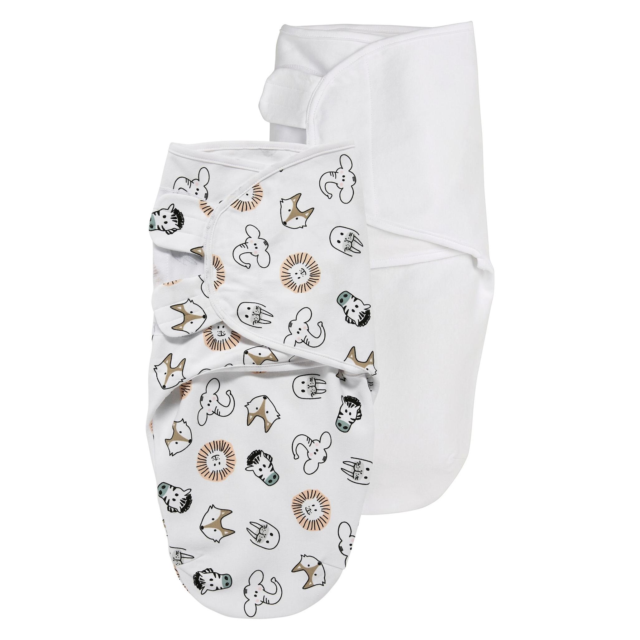 Meyco Pucktuch 2-pack 0-3 mnd Animal / Uni weiss (120 x 90 cm) (7153643_S---4054703310191)