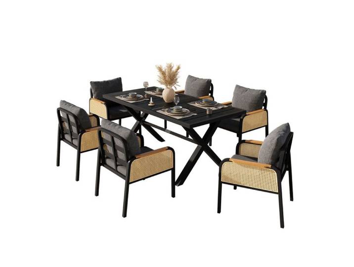 Salon de jardin 6 personnes ensemble de canapés d'extérieur modernes avec coussins pour la détente et les réceptions
