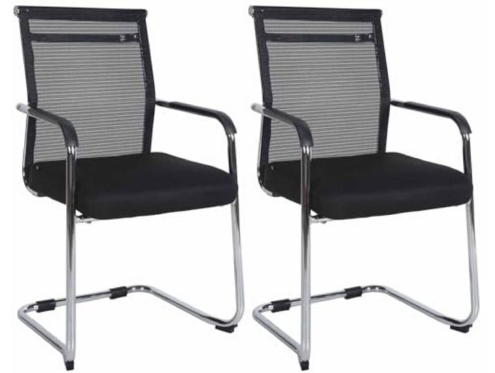 CLP 2er Set Besucherstühle Denny Mit Polsterung Und Netzbezug I Freischwinger Mit Metallgestell Und Armlehnen, Farbe: Chrom