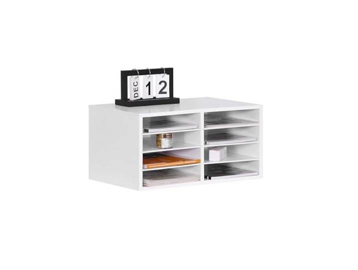 Relaxdays Organiseur en bambou\, A4\, 8 compartiments\, bureau\, HxLxP : 25x49x31 cm\, blanc