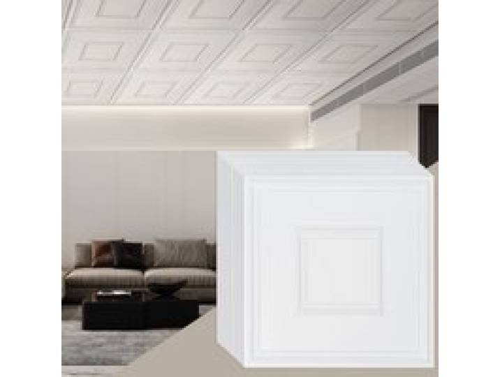VEVOR Deckenfliesen, 12er-Pack 24 x 24 Zoll, abgehängte Deckenfliesen aus hochwertigem PVC-Blatt, einfache Installation/Zuschneiden, Kunststoff-Deckenfliesen zum Aufkleben, Deckenverkleidung für die Dekoration zu Hause/im Büro, weiß geometrisch