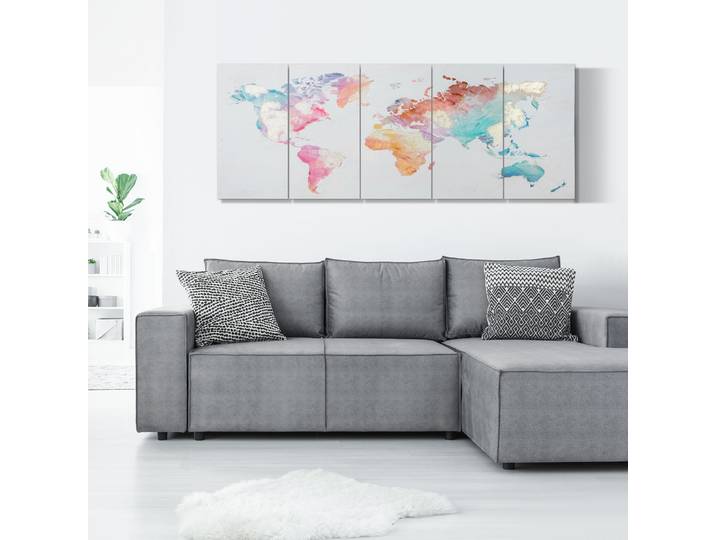 HOMCOM Impression sur Toile 5 Pièces Bois de Pin Multicolore
