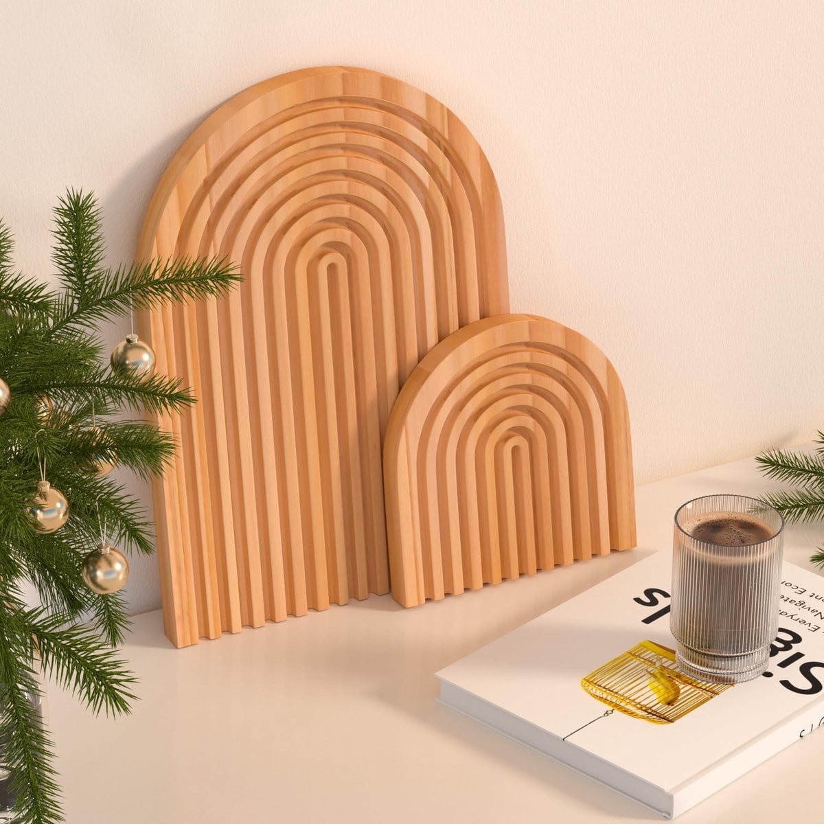 Ibenzoa Grenenhouten Regenboog Plank Set van twee stuks voor decoratie