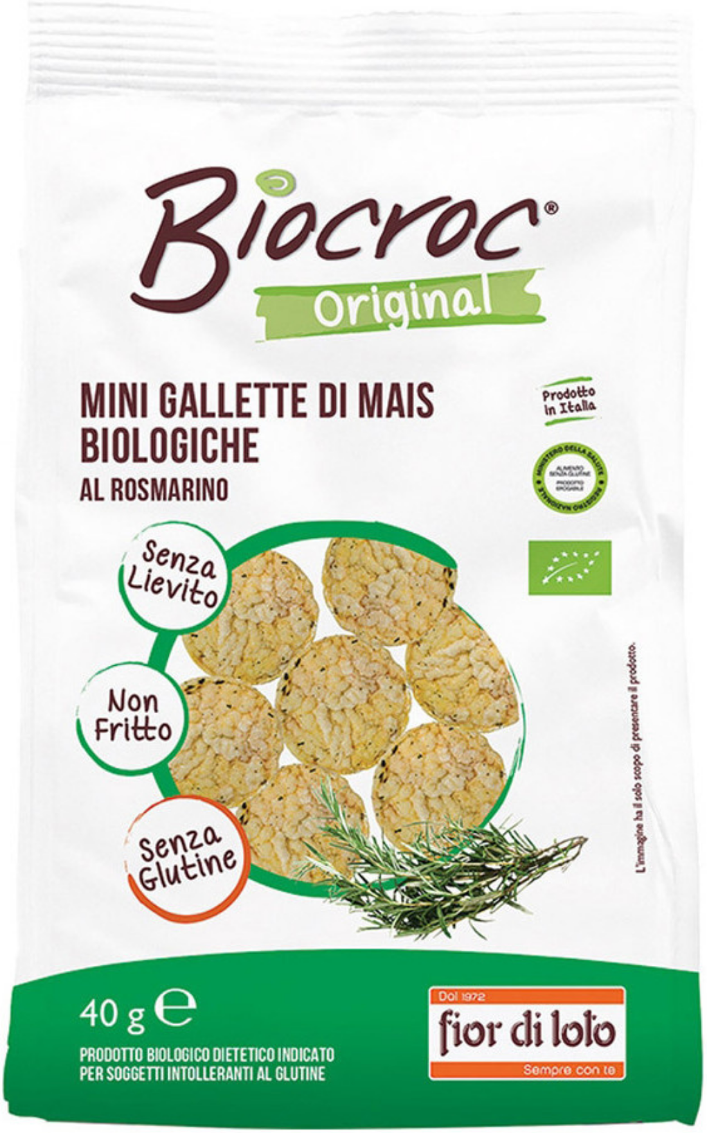 FIOR DI LOTO Biocroc - Mini Gallette Di Mais Biologiche Al Rosmarino 40 Grammi 