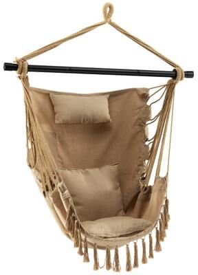Costway Hanging Rope Swing Chair with Soft Pillow and Cushions-Beige