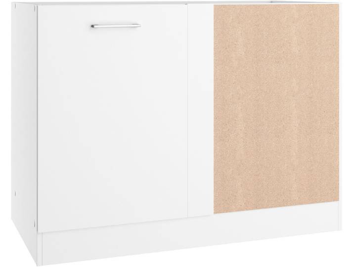 Eckunterschrank, Spanplatte, Weiß, 110×60 cm, Mit Einlegeboden & Drehtür, Modern, KOCHSTATION