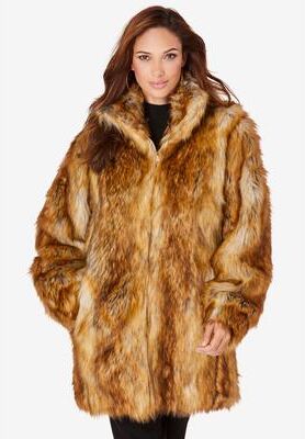 Plus Size Women's Plus Size Mid-Length Hooded Faux Fur Coat by Roaman's in Fox (Size 5X)