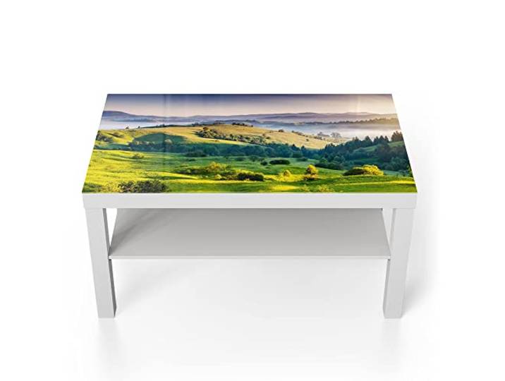 DEQORI Glastisch weiß groß 90x50 cm Motiv Blick über Karpaten ausgefallener Beistelltisch aus Glas Hochglanz Couchtisch fürs Wohnzimmer moderner Couch Tisch mit Design
