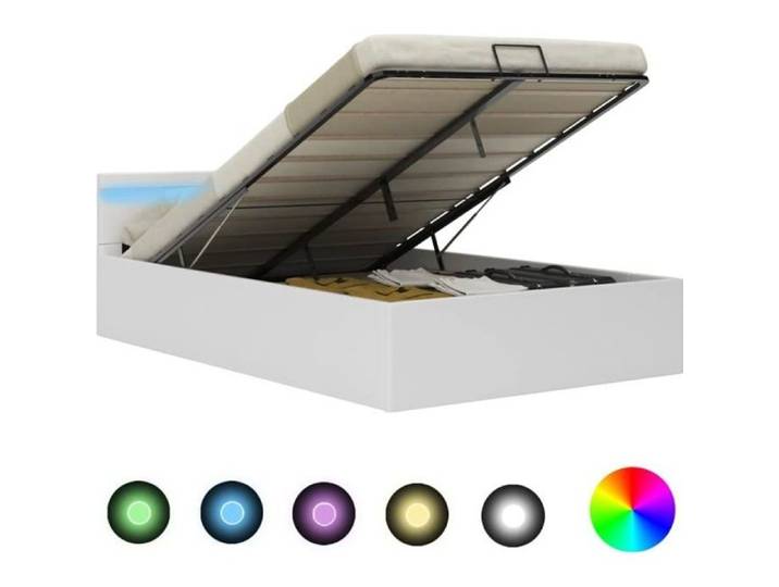 3010TOP CHOIX- Lit coffre - Cadre de lit à rangement ave Cadre de lit à rangement avec LED Blanc Similicuir 140x200 cm Taille:212 x