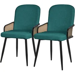 ESSZIMMERSTÜHLE 2er Set Petrol mit Stoffbezug Rattan Optik