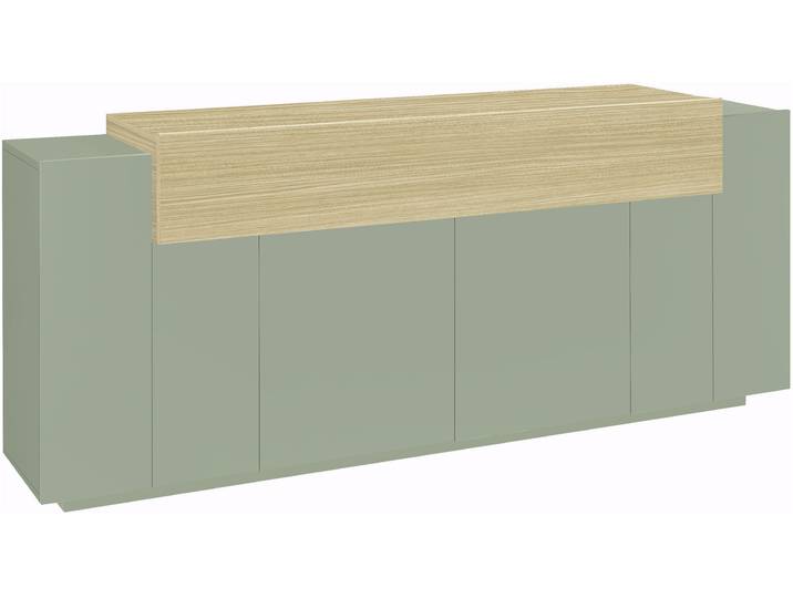 Sideboard HOME AFFAIRE Coro, Kommode, Schrank, Kredenz, grifflos mit Einlegeböden , eiche chopin, salbei, B:200cm H:85,6cm T:45cm, Sideboards, Sideboard, 1 Klappe,4 Türen, Doppeltiefe, B/T/H 200x45x85,6cm