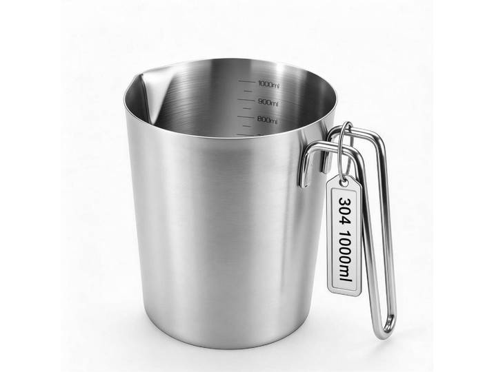 Messbecher Edelstahl 1000ml mit Feinskala, Silberfarben, Metall, Backen & Backzubehör, Messbecher