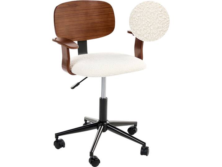BELIANI Schreibtischstuhl Braun / Cremeweiß Bouclé Stoff Holzoptik Drehbar Höhenverstellbar Retro Stil Modernes Design Bürostuhl Homeoffice