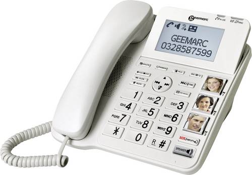 Geemarc CL595 Schnurgebundenes Seniorentelefon Anrufbeantworter, Freisprechen, Optische Anrufsignalisierung, für Hörgeräte