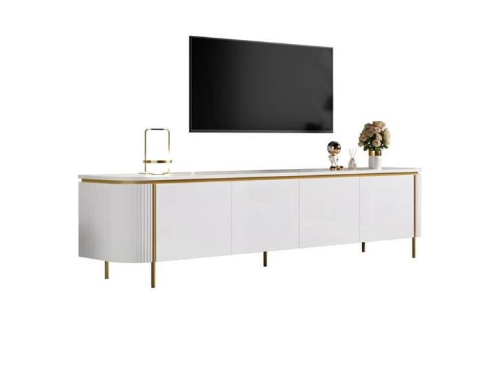 Meuble TV 180x38x46cm Meuble Télé avec Rangement 6 portes avec Gestion des Câbles Meuble Bas Salon pour TV et Multimédia Blanc
